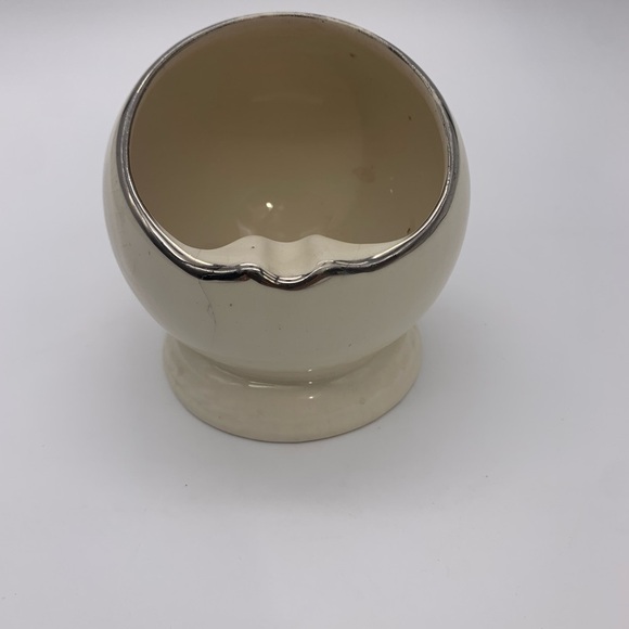 Mid Century Found Footed Ceramic Cigar Ashtray Half Circle Flag Logo Silver Rim - Picture 6 of 12